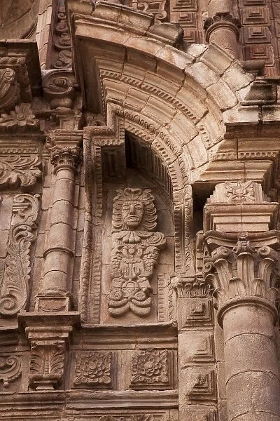 South America, Peru, Cuzco. Architectural details of Iglesia de la CompaAnAia de Jesus