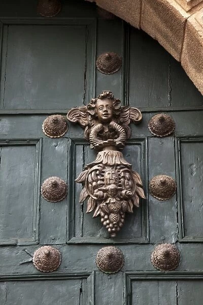 South America, Peru, Cuzco. Details of the door of Iglesia de la CompaAnAia de Jesus
