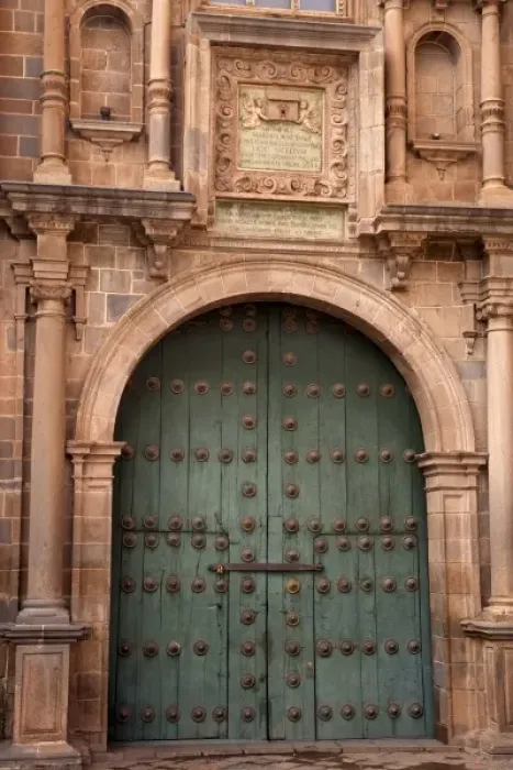 Framed Print : South America, Peru, Cuzco. The door of Iglesia de la CompaAnAia de Jesus- the Jesuit