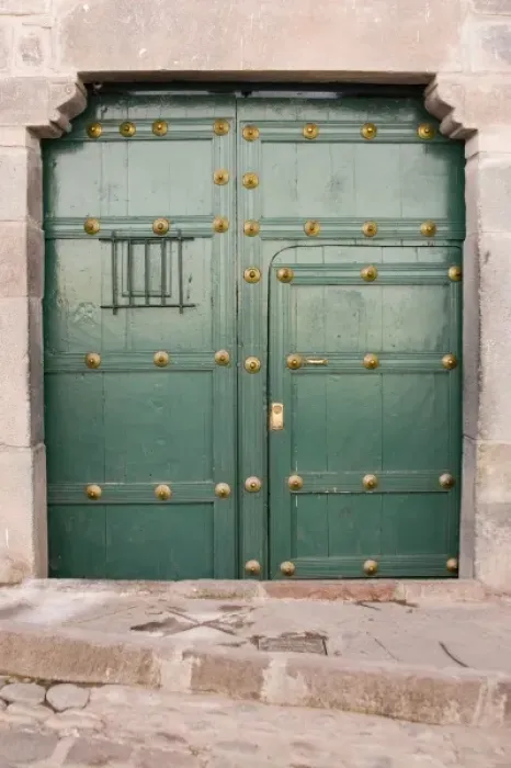 Framed Print : South America - Peru. Green residential door in Cusco