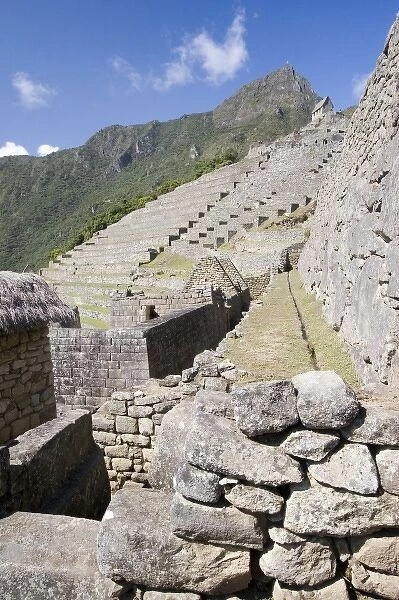 South America - Peru. Looking toward the Guardhouse some of the stonework of the