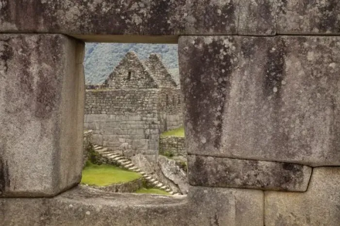 Framed Print : South America, Peru, Machu Picchu. Ruins of a house framed by a stone window. (UNESCO Framed Print : South America, Peru, Machu Picchu. Ruins of a house framed by a stone window. (UNESCO