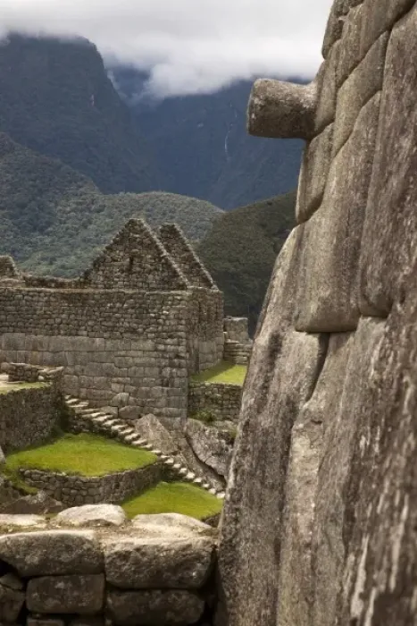 Framed Print : South America, Peru, Machu Picchu. Stone wall and house ruins. (UNESCO World Heritage