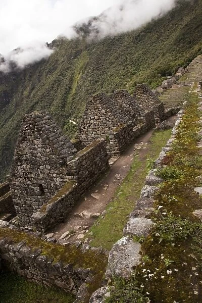 South America, Peru, Machu Picchu. Stone ruins with mountainous backdrop. (UNESCO
