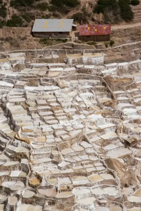Framed Print : South America - Peru. Salt ponds near Maras where the salt water evaporates and salt