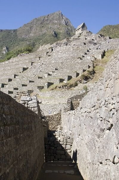South America - Peru. Stonework in the lost Inca city of Machu Picchu