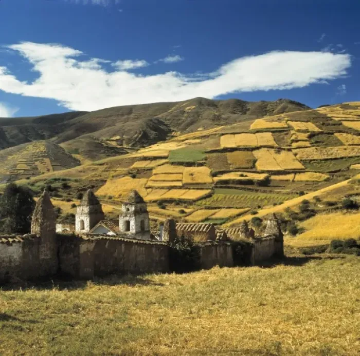 Framed Print : South America, Peru, Tarma. Beautiful farm land fills the valley near Tarma in Framed Print : South America, Peru, Tarma. Beautiful farm land fills the valley near Tarma in