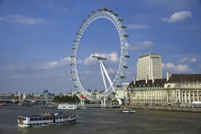 Framed Print : The South Bank of London showing the London Eye and County Hall along the Thames