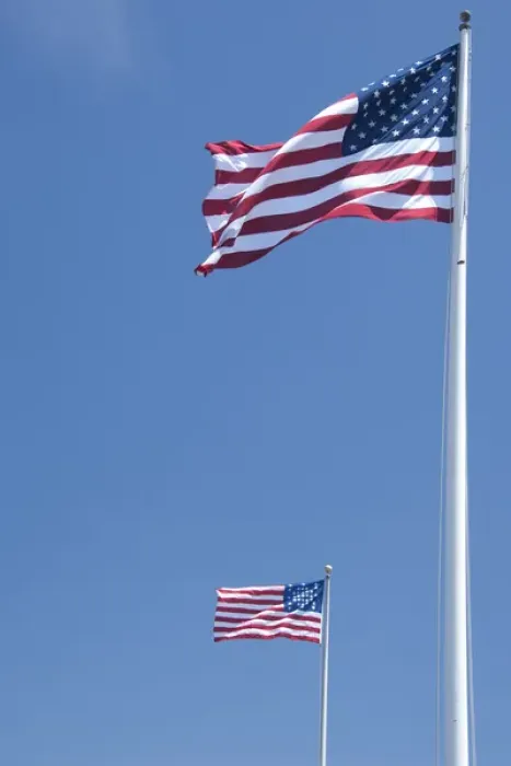 Framed Print : South Carolina, Charleston, Fort Sumter National Monument. Fort Sumter flag & the US flag