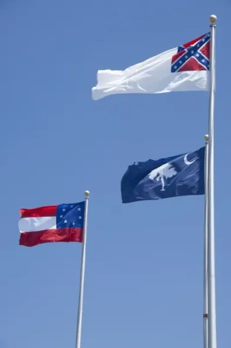Framed Print : South Carolina, Charleston, Fort Sumter National Monument. Historic Civil War flags