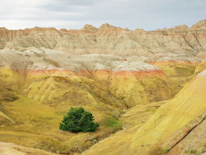 Framed Print : South Dakota, Badlands National Park. Badlands rock formations, Yellow Mounds
