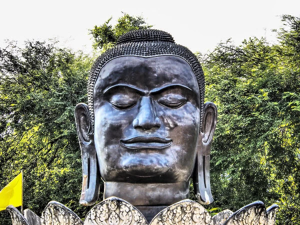 South East Asia, Thailand; Ayutthaya; The giant head of the black Buddha in the Lotus