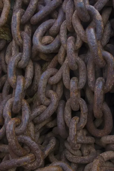 Framed Print : South Georgia. Grytviken. Giant rusted chains using to pull whales ashore Framed Print : South Georgia. Grytviken. Giant rusted chains using to pull whales ashore