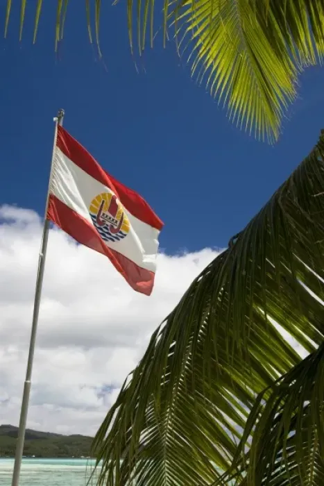 Framed Print : South Pacific, French Polynesia, Society Islands, Taha a. Official flag of French Polynesia