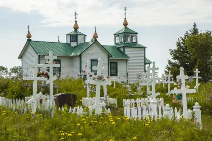 Framed Print : Southcentral Alaska, Kenai Peninsula. Russian Orthodox church at Ninilchik