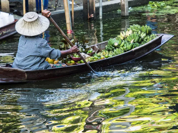 Framed Print : Southeast Asia; Thailand; Damnoen; Damnoen Saduak Floating Market with Vendor Framed Print : Southeast Asia; Thailand; Damnoen; Damnoen Saduak Floating Market with Vendor