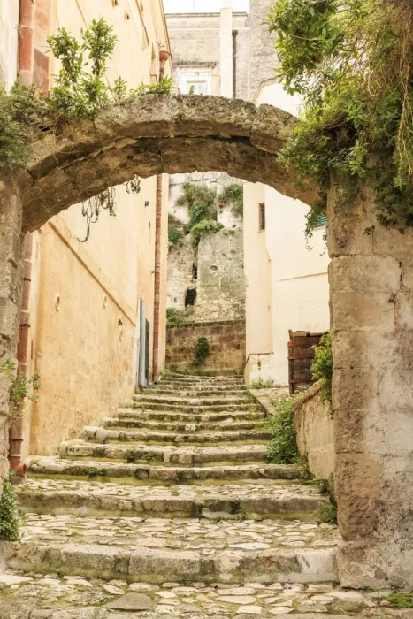 Framed Print : Southern Italy, Basilicata, Province of Matera. Arched pathways