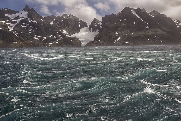 Southern Ocean, South Georgia, Drygalski Fjord. An Antarctic storm blows up where