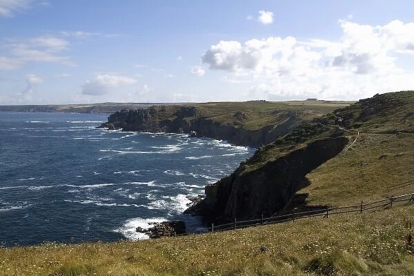 Southernmost tip of England Lands End in Cornwall cliffs and ocean on tip of land