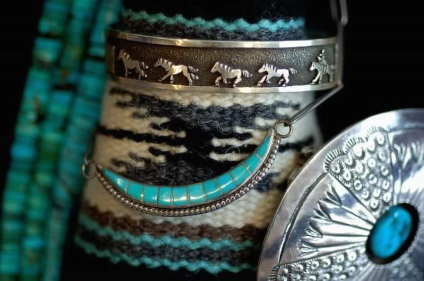 Southwest, American Indian art & handicrafts. Navajo silver & turquoise belt buckle