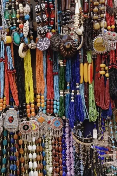 Framed Print : Souvenir necklaces for sale at bazaar in Luxor, Egypt Framed Print : Souvenir necklaces for sale at bazaar in Luxor, Egypt