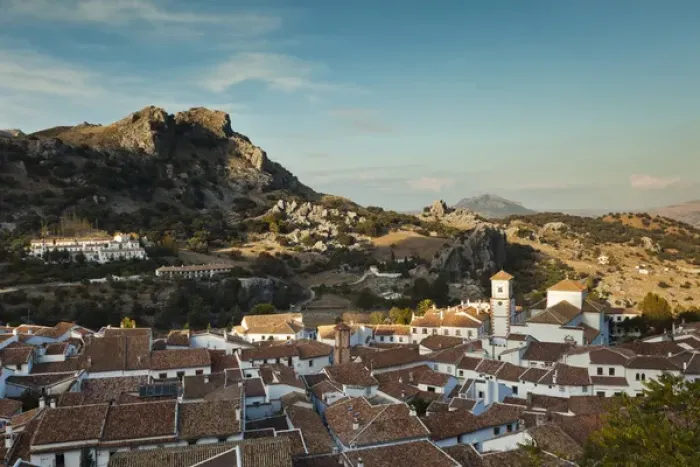 Framed Print : Spain, Andalucia Region, Cadiz Province, Grazalema, elevated view of an Andalucian white village Framed Print : Spain, Andalucia Region, Cadiz Province, Grazalema, elevated view of an Andalucian white village