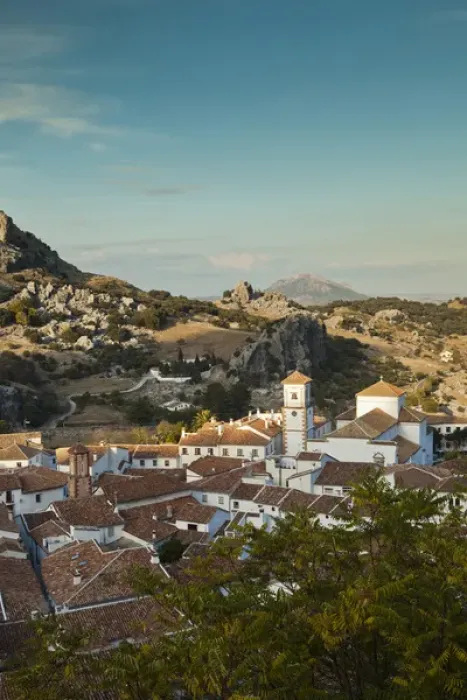 Framed Print : Spain, Andalucia Region, Cadiz Province, Grazalema, elevated view of an Andalucian white village Framed Print : Spain, Andalucia Region, Cadiz Province, Grazalema, elevated view of an Andalucian white village