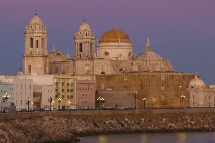 Framed Print : Spain, Andalucia Region, Cadiz Province, Cadiz, Cathedral, dusk