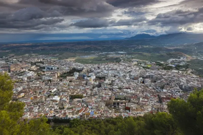 Framed Print : Spain, Andalucia Region, Jaen Province, Jaen, elevated city view from the Cerro de Framed Print : Spain, Andalucia Region, Jaen Province, Jaen, elevated city view from the Cerro de