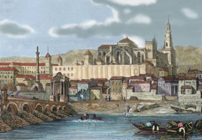 Framed Print : Spain. Andalusia. Crdoba. View of the city with the Mosque. 19 century engraving