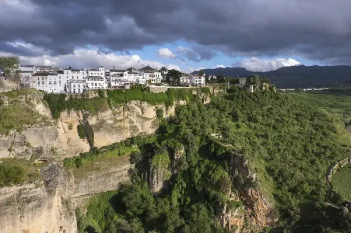 Framed Print : Spain, Andalusia. Ronda perches on the rugged defensible limestone cliffs Framed Print : Spain, Andalusia. Ronda perches on the rugged defensible limestone cliffs