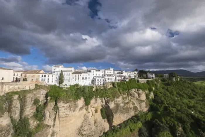 Framed Print : Spain, Andalusia. Ronda perches on the rugged defensible limestone cliffs
