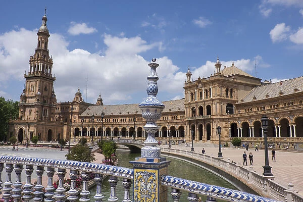 Spain, Andalusia, Seville. The elaborately and traditionally decorated Plaza de Espana