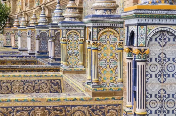 Framed Print : Spain, Andalusia, Seville. The elaborately and traditionally decorated Plaza de Espana Framed Print : Spain, Andalusia, Seville. The elaborately and traditionally decorated Plaza de Espana
