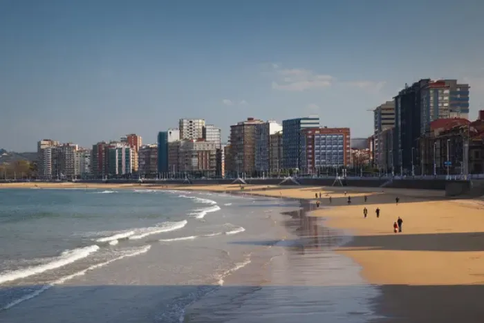 Framed Print : Spain, Asturias Region, Asturias Province, Gijon, buildings along Playa de San Lorenzo beach Framed Print : Spain, Asturias Region, Asturias Province, Gijon, buildings along Playa de San Lorenzo beach