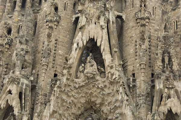 Spain, Barcelona. Gaudis La Sagrada Familia, Nativity Facade detail