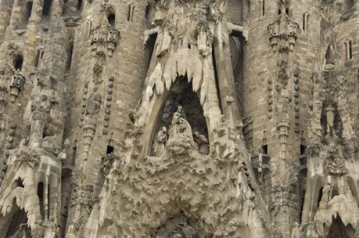 Framed Print : Spain, Barcelona. Gaudis La Sagrada Familia, Nativity Facade detail