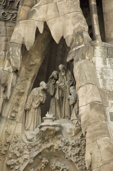 Spain, Barcelona. Gaudis La Sagrada Familia, Nativity Facade detail