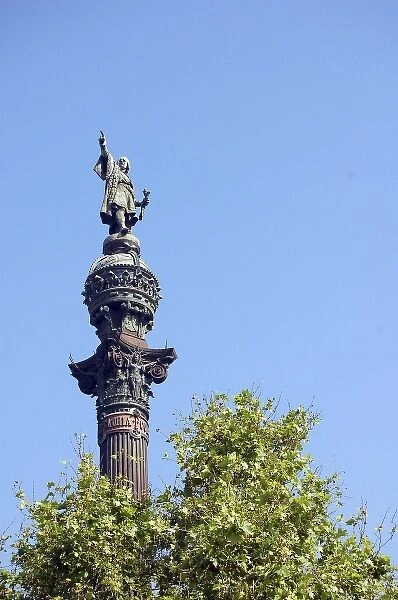 Spain, Barcelona. Monument a Colom at Placa del Portal de la Pau
