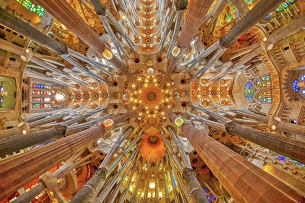Spain, Barcelona. Sagrada Familia interior