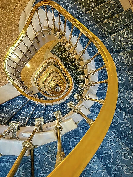 Spain, Barcelona. Spiral staircase in a hotel