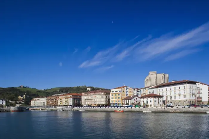 Framed Print : Spain, Basque Country Region, Guipuzcoa Province, Zumaia, waterfront view of town Framed Print : Spain, Basque Country Region, Guipuzcoa Province, Zumaia, waterfront view of town