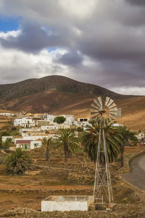 Framed Print : Spain, Canary Islands, Fuerteventura Island, Toto, desert village view with windmill Framed Print : Spain, Canary Islands, Fuerteventura Island, Toto, desert village view with windmill