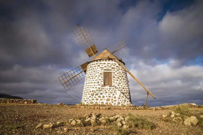 Framed Print : Spain, Canary Islands, Fuerteventura Island, La Oliva, traditional windmill