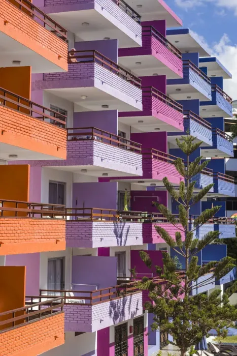 Framed Print : Spain, Canary Islands, Gran Canaria Island, Playa del Ingles, colorful balconies Framed Print : Spain, Canary Islands, Gran Canaria Island, Playa del Ingles, colorful balconies