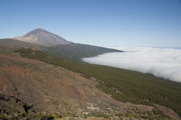 Spain, Canary Islands, Tenerife. Las Canadas National Park. Mt. Teide with low clouds, 12, 300 ft