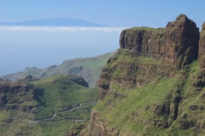 Framed Print : Spain, Canary Islands, Tenerife, mountain road looking to La Gomera