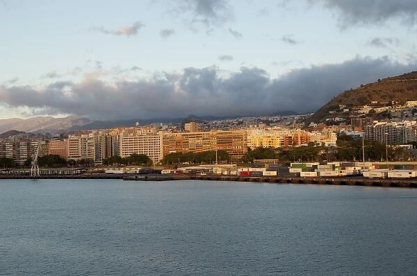 Spain, Canary Islands, Tenerife. Early morning port view of Muelle Sur area