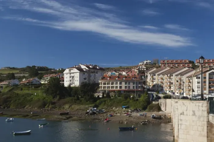 Framed Print : Spain, Cantabria Region, Cantabria Province, San Vicente de la Barquera, town view Framed Print : Spain, Cantabria Region, Cantabria Province, San Vicente de la Barquera, town view