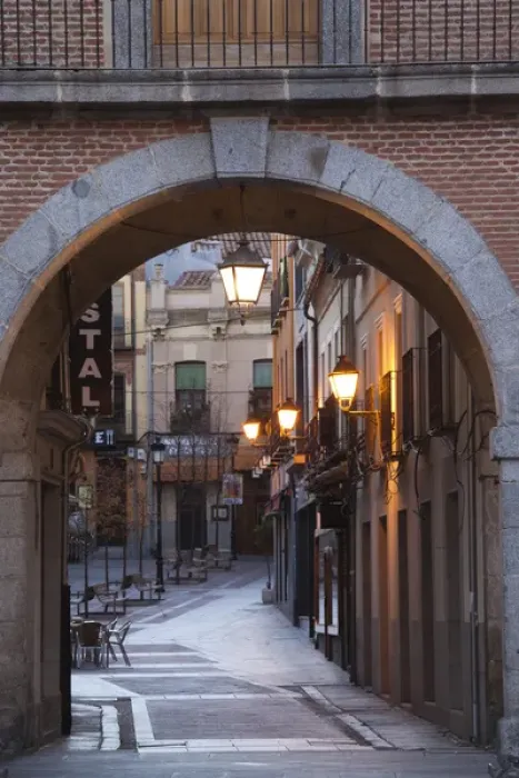 Framed Print : Spain, Castilla y Leon Region, Avila Province, Avila, Plaza del Mercado Chico, archway